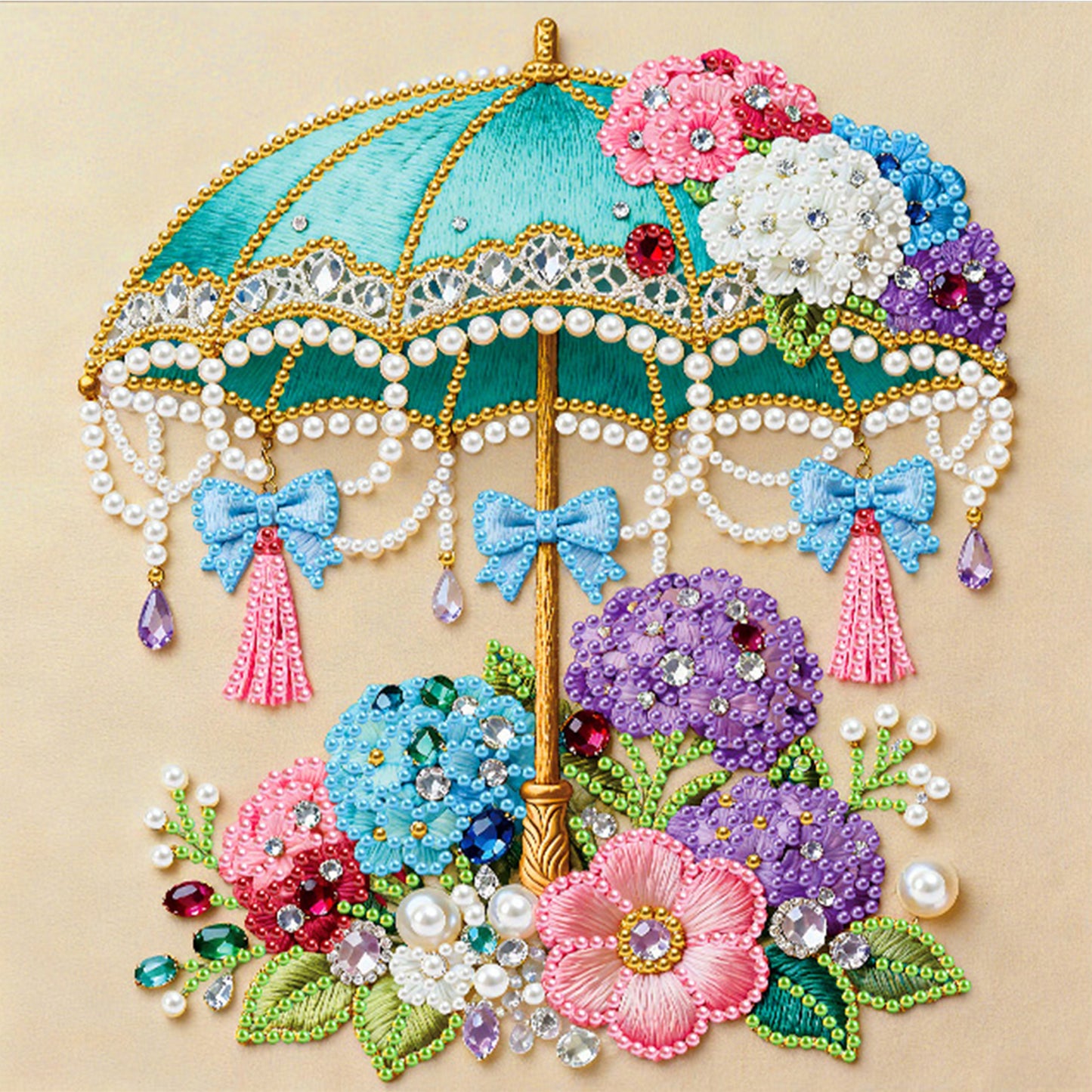 Flower Umbrella - DIY Pearl Gem Art Diamond Painting Kits With Framefor Home Decor -25x25cm