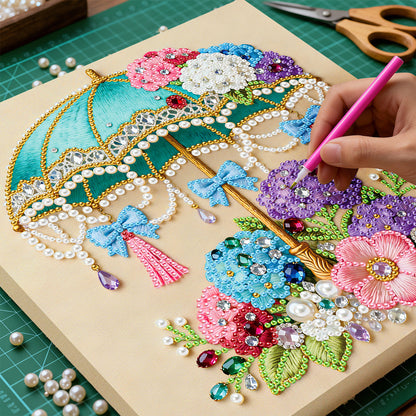 Flower Umbrella - DIY Pearl Gem Art Diamond Painting Kits With Framefor Home Decor -25x25cm