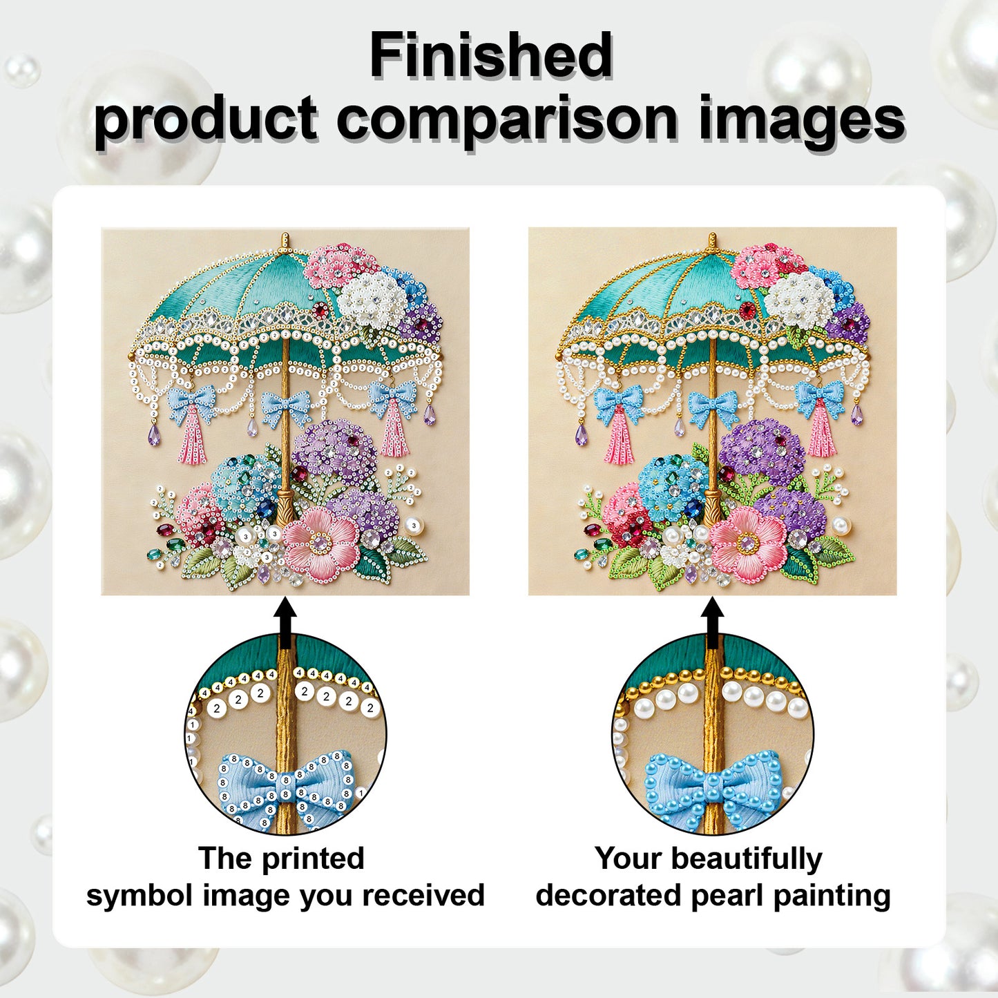 Flower Umbrella - DIY Pearl Gem Art Diamond Painting Kits With Framefor Home Decor -25x25cm