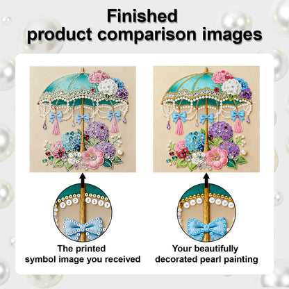 Flower Umbrella - DIY Pearl Gem Art Diamond Painting Kits With Framefor Home Decor -25x25cm