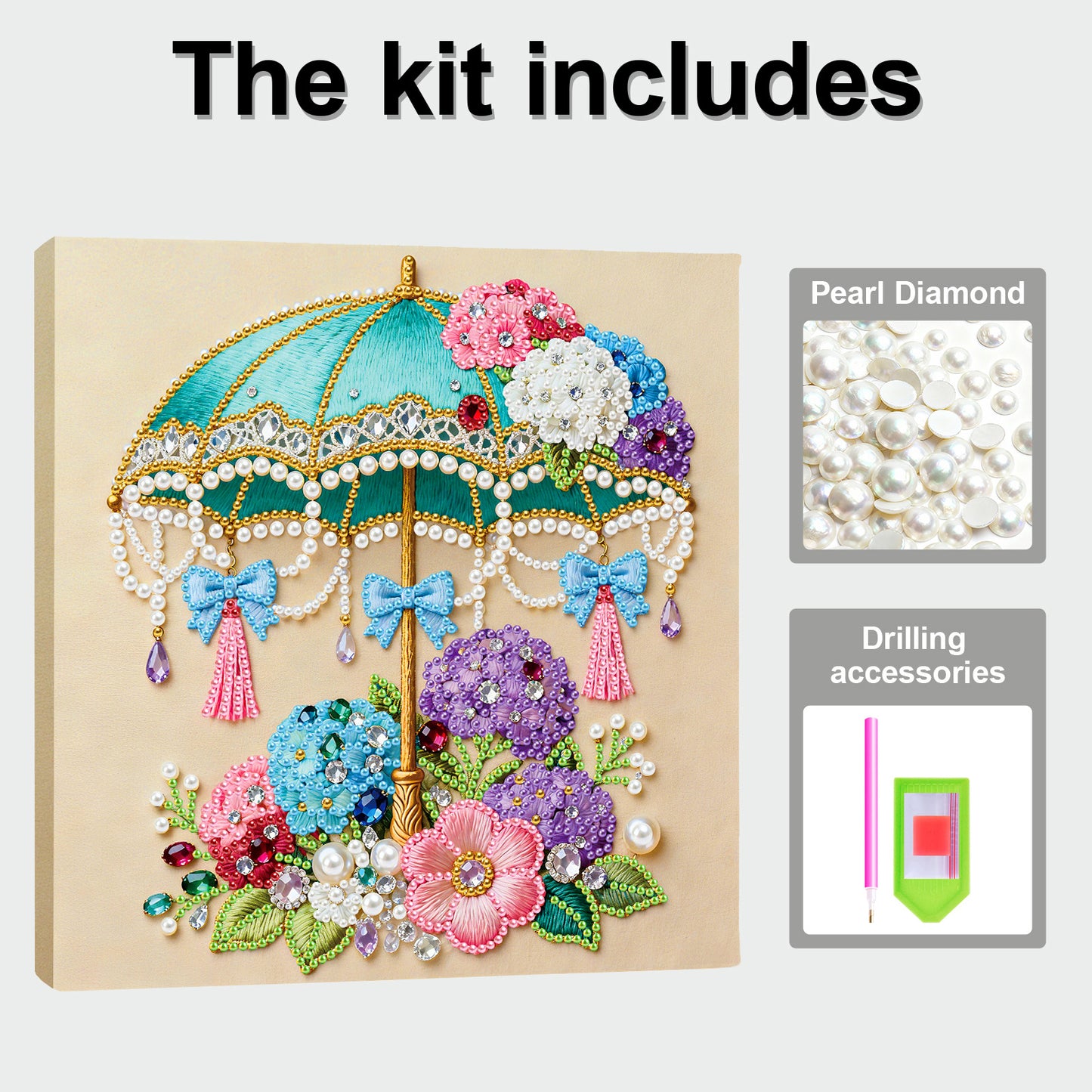 Flower Umbrella - DIY Pearl Gem Art Diamond Painting Kits With Framefor Home Decor -25x25cm