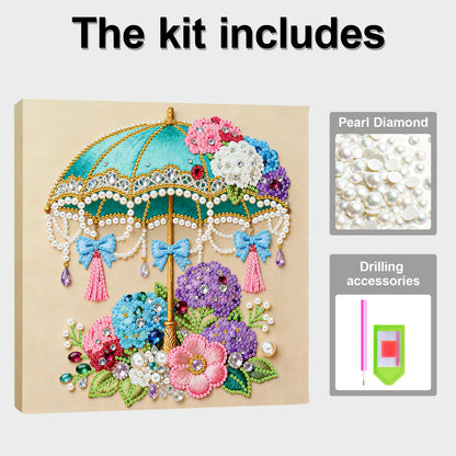 Flower Umbrella - DIY Pearl Gem Art Diamond Painting Kits With Framefor Home Decor -25x25cm