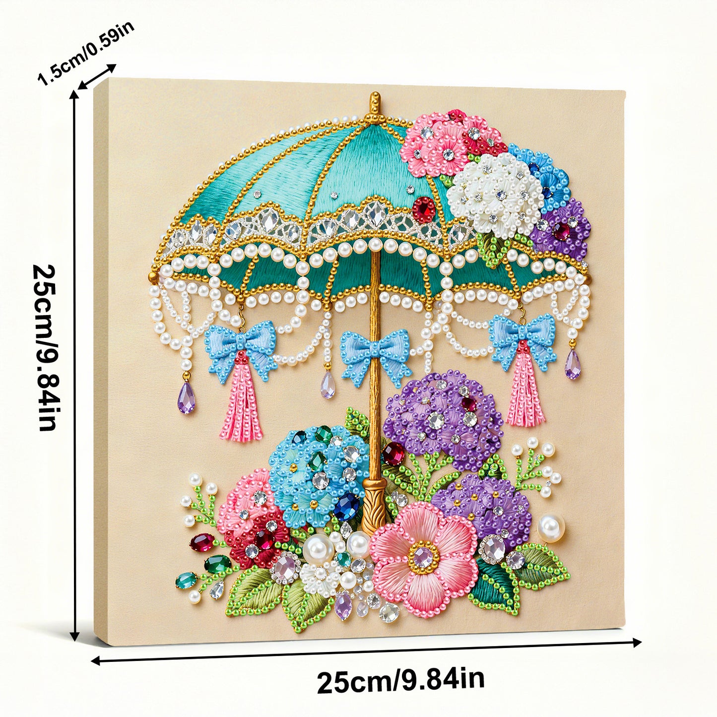 Flower Umbrella - DIY Pearl Gem Art Diamond Painting Kits With Framefor Home Decor -25x25cm