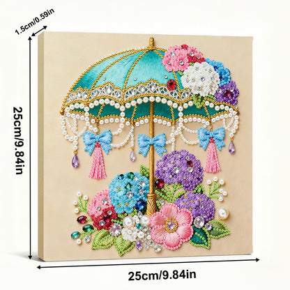 Flower Umbrella - DIY Pearl Gem Art Diamond Painting Kits With Framefor Home Decor -25x25cm