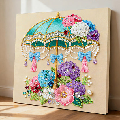 Flower Umbrella - DIY Pearl Gem Art Diamond Painting Kits With Framefor Home Decor -25x25cm