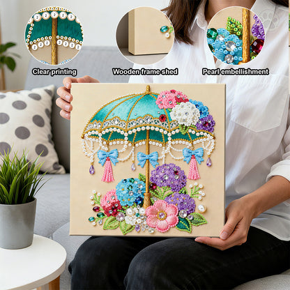Flower Umbrella - DIY Pearl Gem Art Diamond Painting Kits With Framefor Home Decor -25x25cm