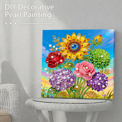 Sunflower - DIY Pearl Gem Art Diamond Painting Kits With Framefor Home Decor -25x25cm