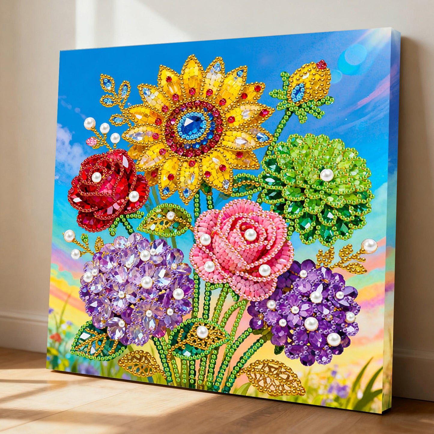 Sunflower - DIY Pearl Gem Art Diamond Painting Kits With Framefor Home Decor -25x25cm