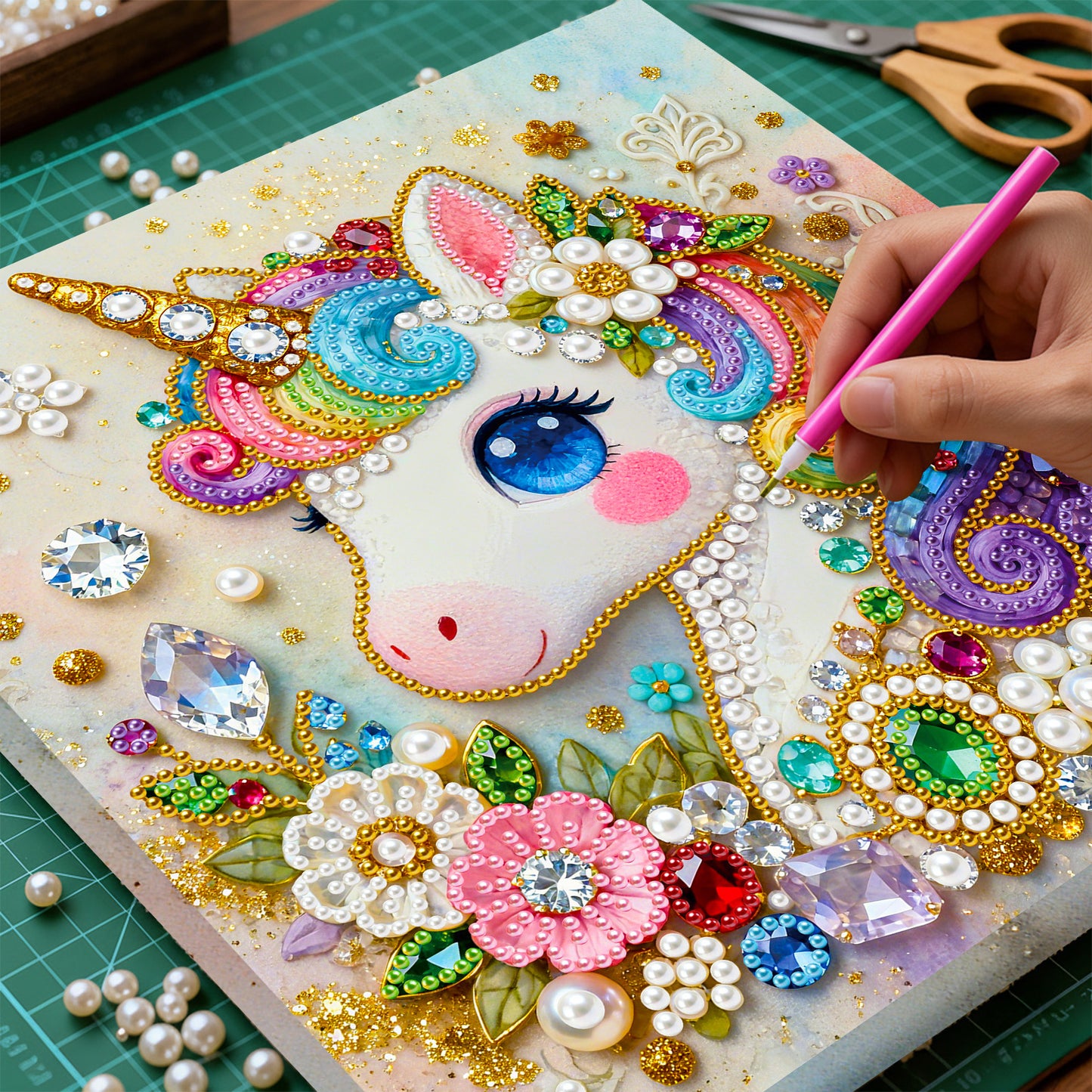 Unicorn - DIY Pearl Gem Art Diamond Painting Kits With Framefor Home Decor -25x25cm