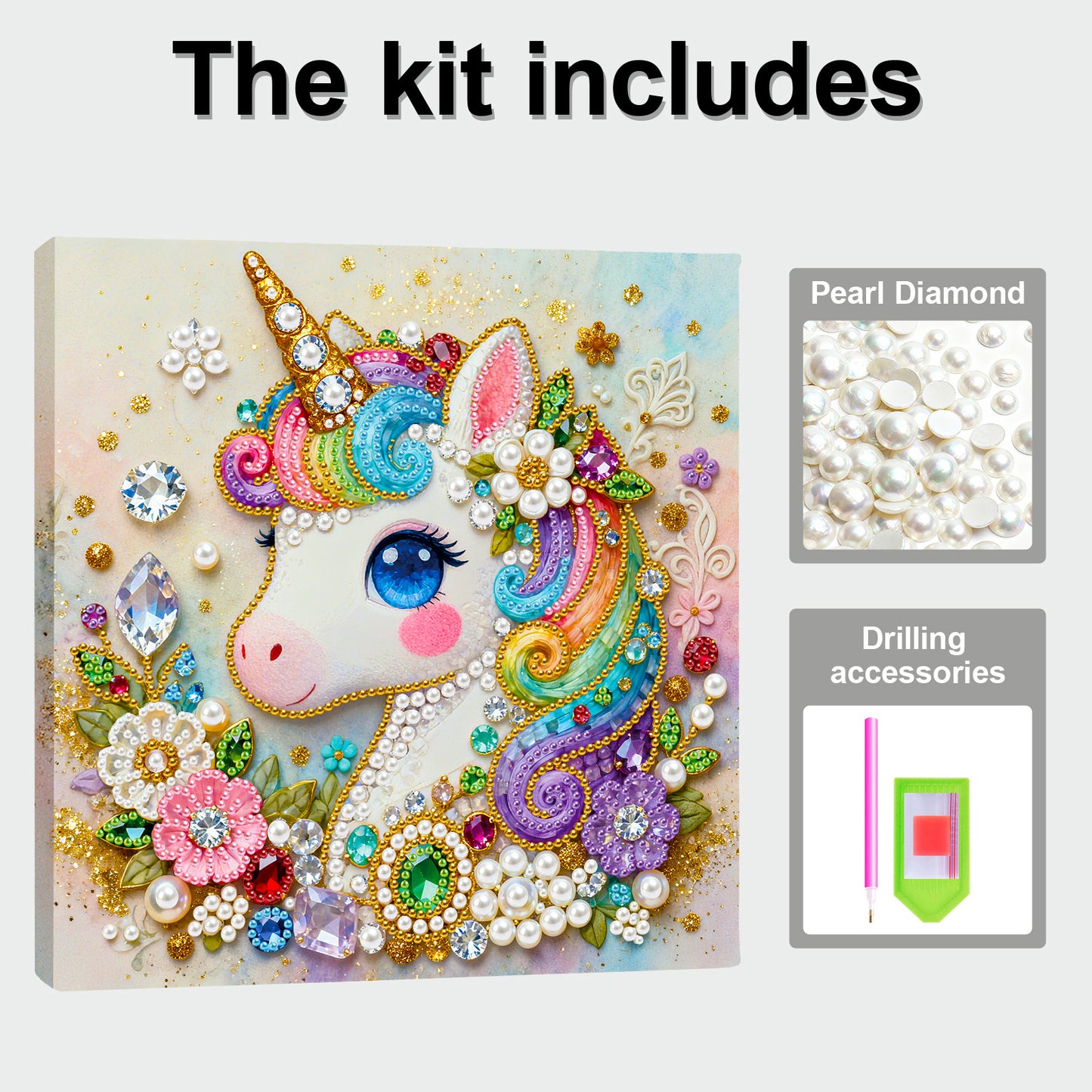 Unicorn - DIY Pearl Gem Art Diamond Painting Kits With Framefor Home Decor -25x25cm