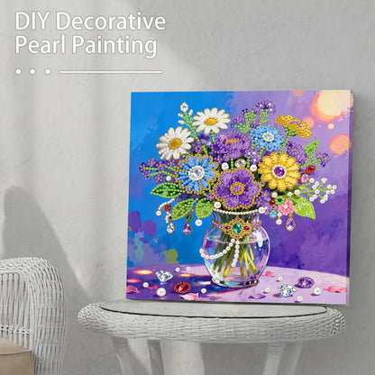 Vase - DIY Pearl Gem Art Diamond Painting Kits With Framefor Home Decor -25x25cm