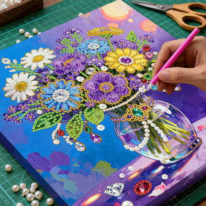 Vase - DIY Pearl Gem Art Diamond Painting Kits With Framefor Home Decor -25x25cm