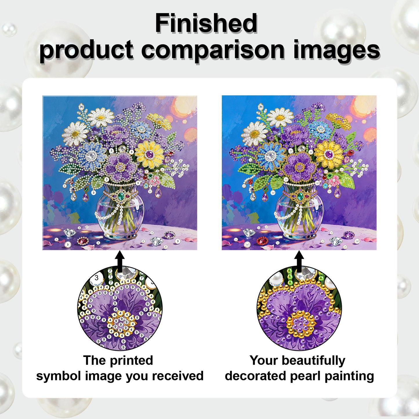Vase - DIY Pearl Gem Art Diamond Painting Kits With Framefor Home Decor -25x25cm