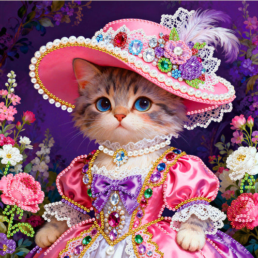 Kitty - DIY Pearl Gem Art Diamond Painting Kits With Framefor Home Decor -25x25cm