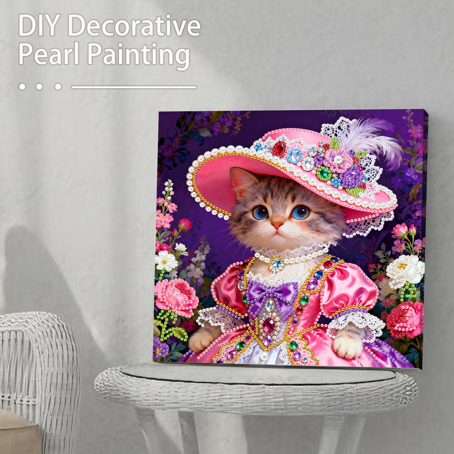 Kitty - DIY Pearl Gem Art Diamond Painting Kits With Framefor Home Decor -25x25cm