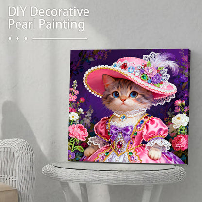 Kitty - DIY Pearl Gem Art Diamond Painting Kits With Framefor Home Decor -25x25cm