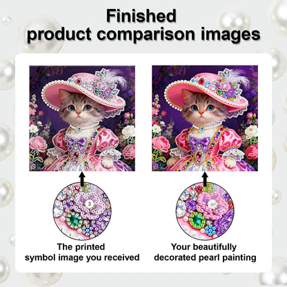 Kitty - DIY Pearl Gem Art Diamond Painting Kits With Framefor Home Decor -25x25cm