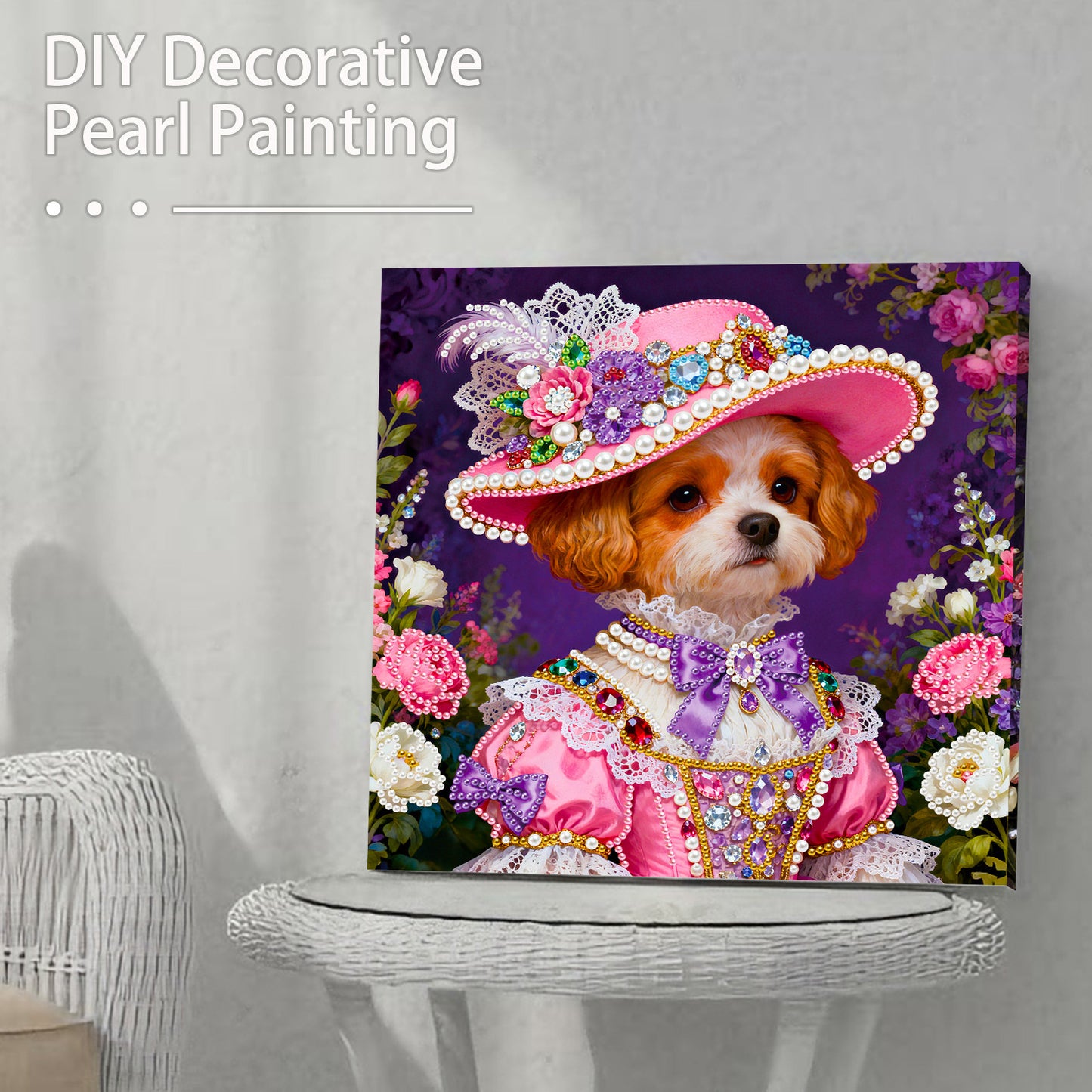 Puppy - DIY Pearl Gem Art Diamond Painting Kits With Framefor Home Decor -25x25cm