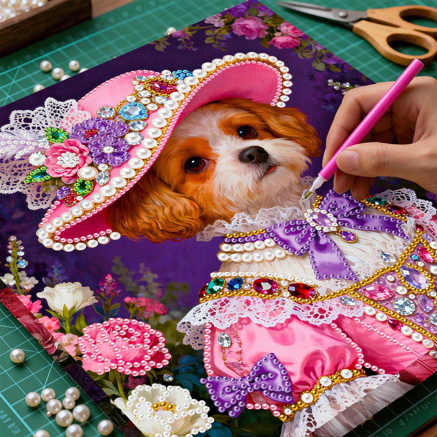 Puppy - DIY Pearl Gem Art Diamond Painting Kits With Framefor Home Decor -25x25cm