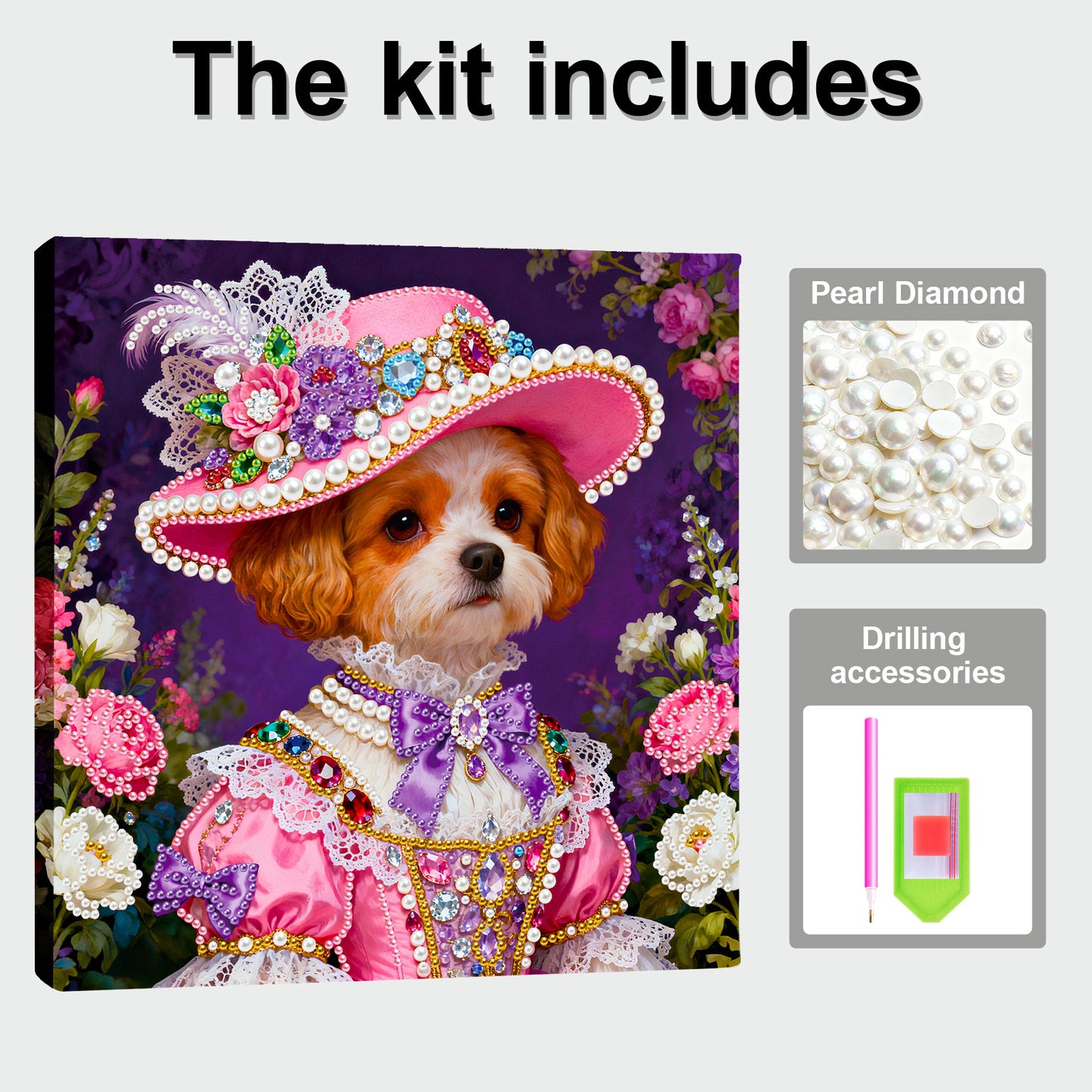 Puppy - DIY Pearl Gem Art Diamond Painting Kits With Framefor Home Decor -25x25cm