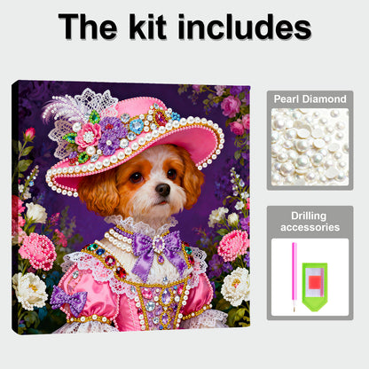 Puppy - DIY Pearl Gem Art Diamond Painting Kits With Framefor Home Decor -25x25cm