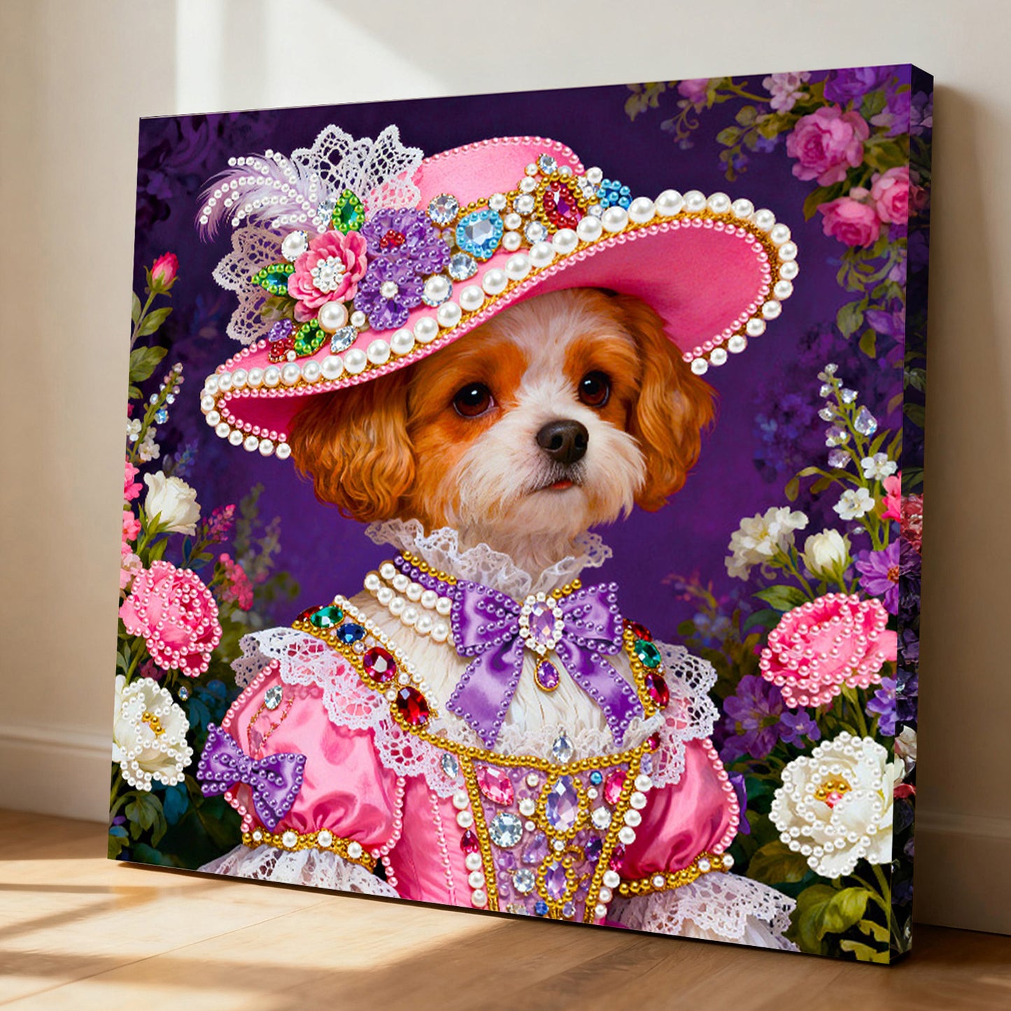 Puppy - DIY Pearl Gem Art Diamond Painting Kits With Framefor Home Decor -25x25cm