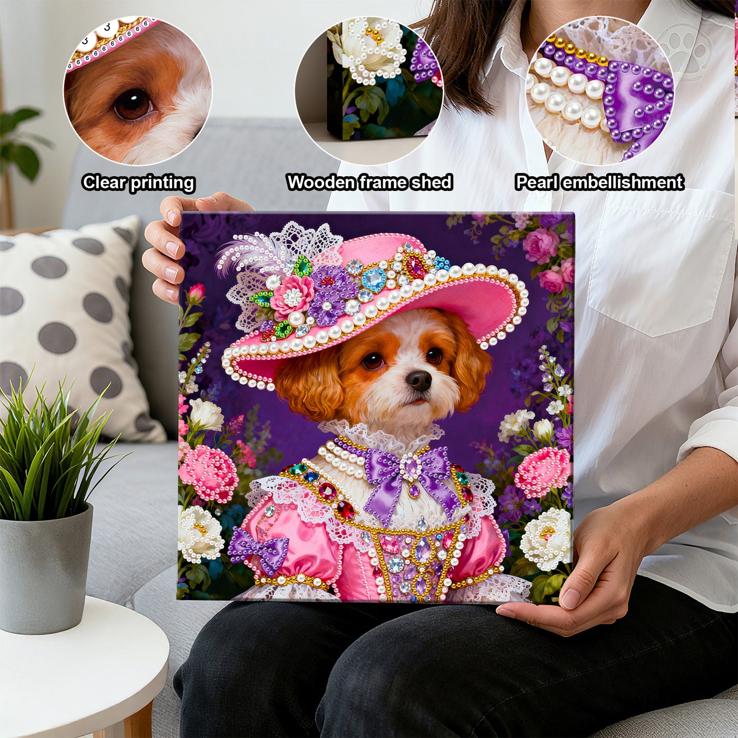 Puppy - DIY Pearl Gem Art Diamond Painting Kits With Framefor Home Decor -25x25cm