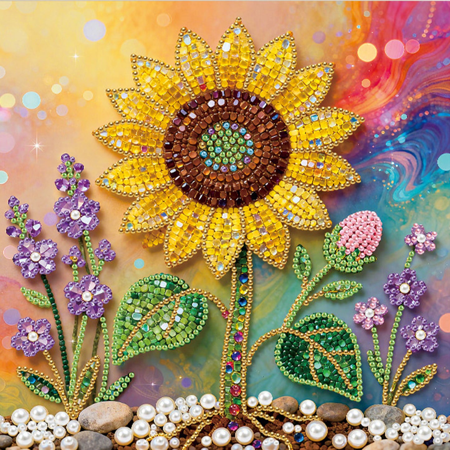 Sunflower - DIY Pearl Gem Art Diamond Painting Kits With Framefor Home Decor -25x25cm