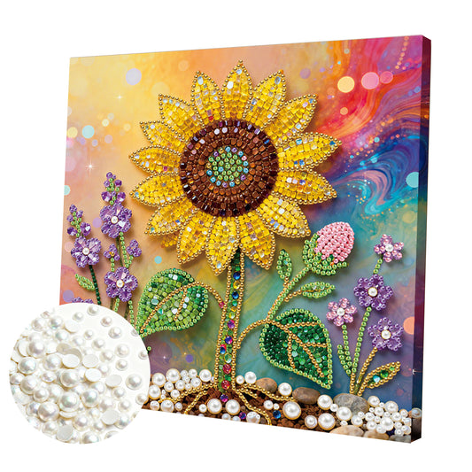Sunflower - DIY Pearl Gem Art Diamond Painting Kits With Framefor Home Decor -25x25cm