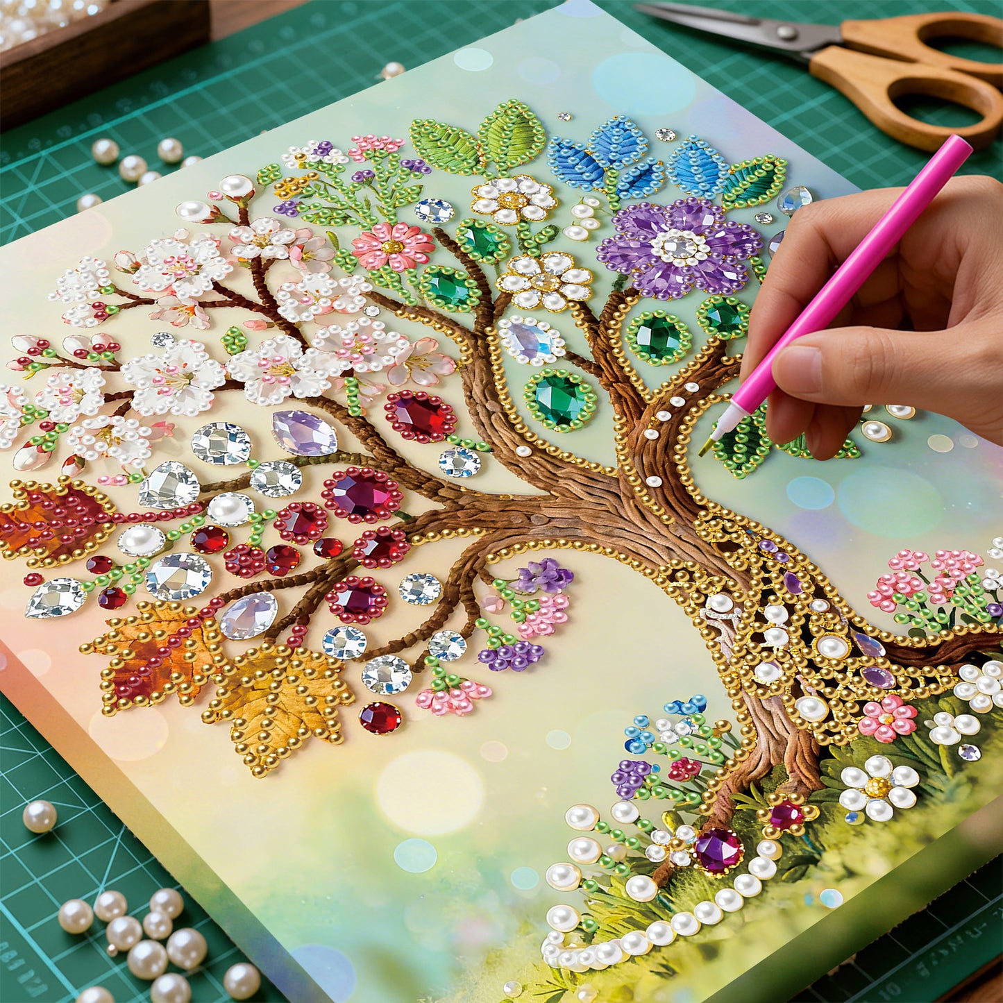 Tree Of Life - DIY Pearl Gem Art Diamond Painting Kits With Framefor Home Decor -25x25cm