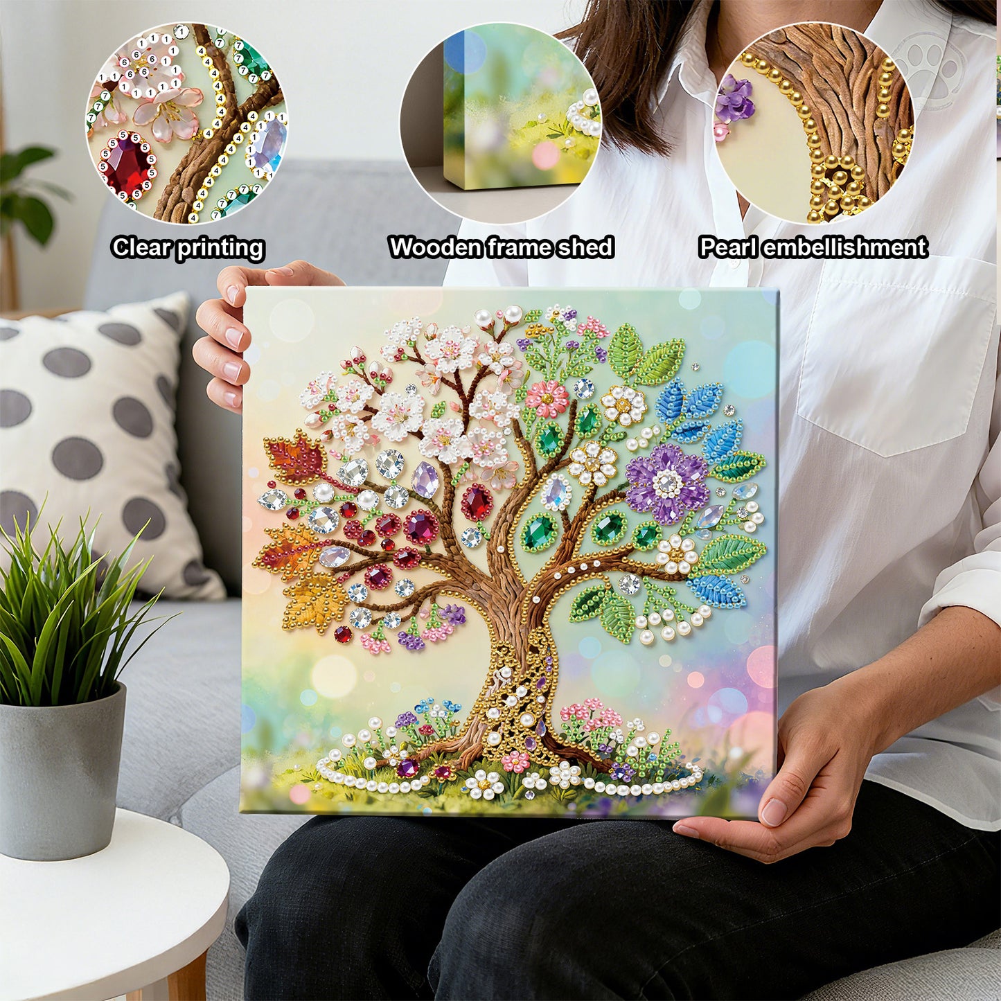 Tree Of Life - DIY Pearl Gem Art Diamond Painting Kits With Framefor Home Decor -25x25cm