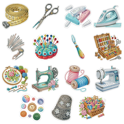 15pcs Sewing Tool 2D Acrylic DIY Diamond Art Fridge Magnet Kit for Home Decor