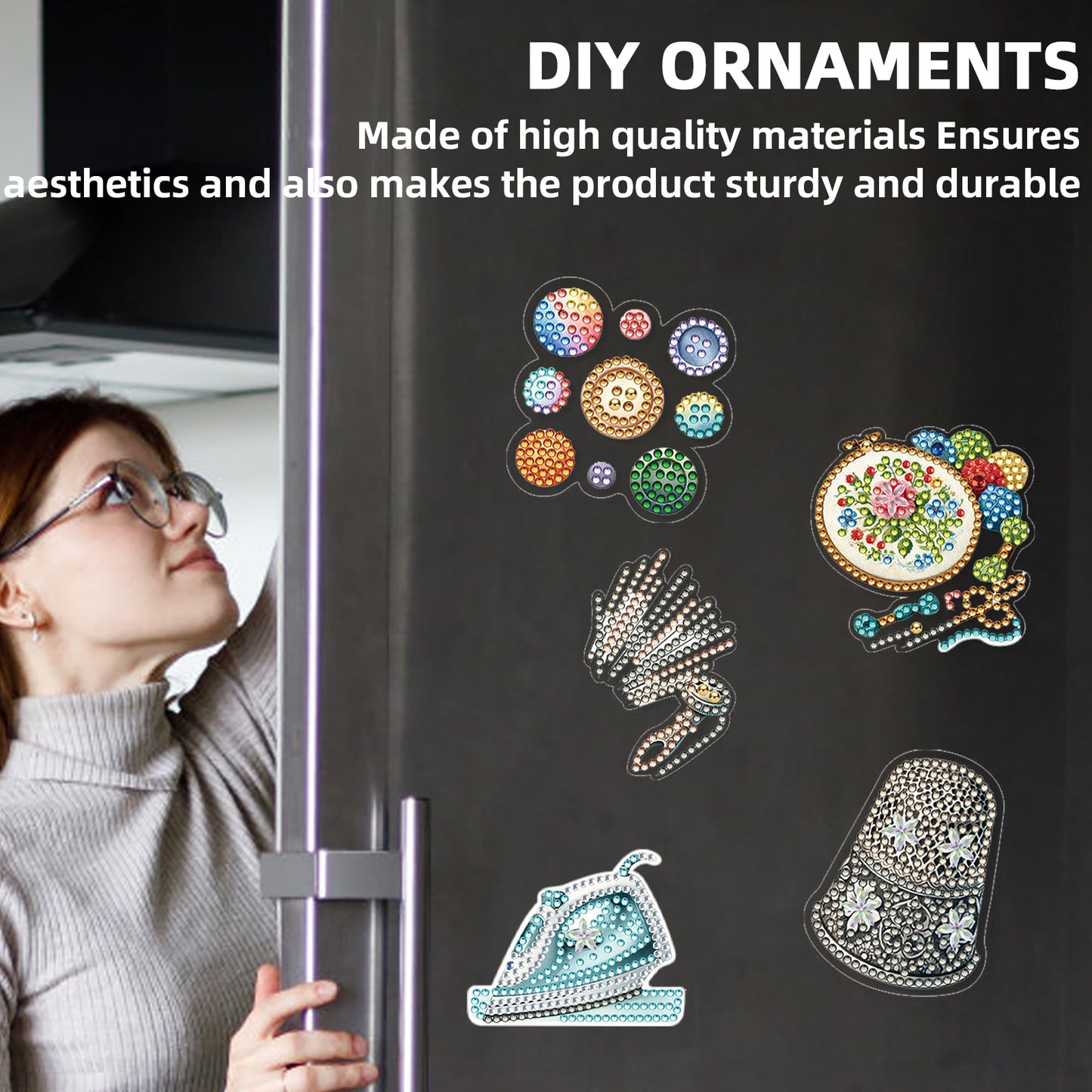 15pcs Sewing Tool 2D Acrylic DIY Diamond Art Fridge Magnet Kit for Home Decor