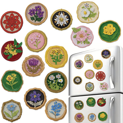 15pcs Flower 2D Acrylic DIY Diamond Art Fridge Magnet Kit for Home Car Decor