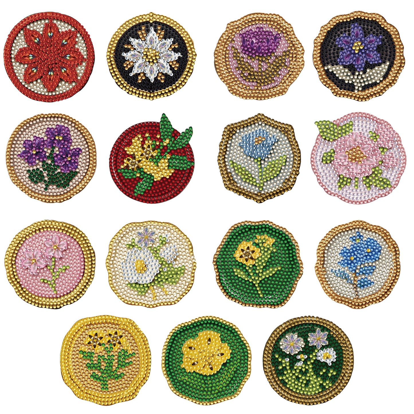 15pcs Flower 2D Acrylic DIY Diamond Art Fridge Magnet Kit for Home Car Decor