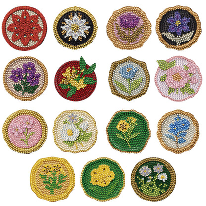 15pcs Flower 2D Acrylic DIY Diamond Art Fridge Magnet Kit for Home Car Decor