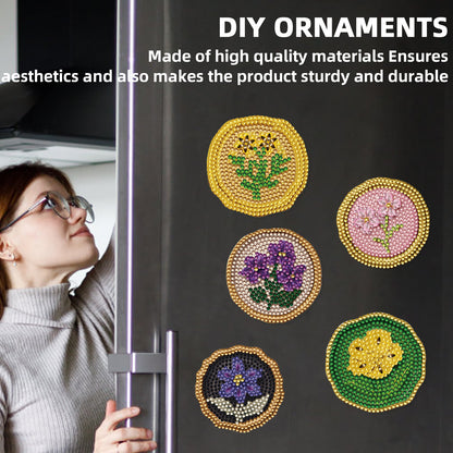 15pcs Flower 2D Acrylic DIY Diamond Art Fridge Magnet Kit for Home Car Decor