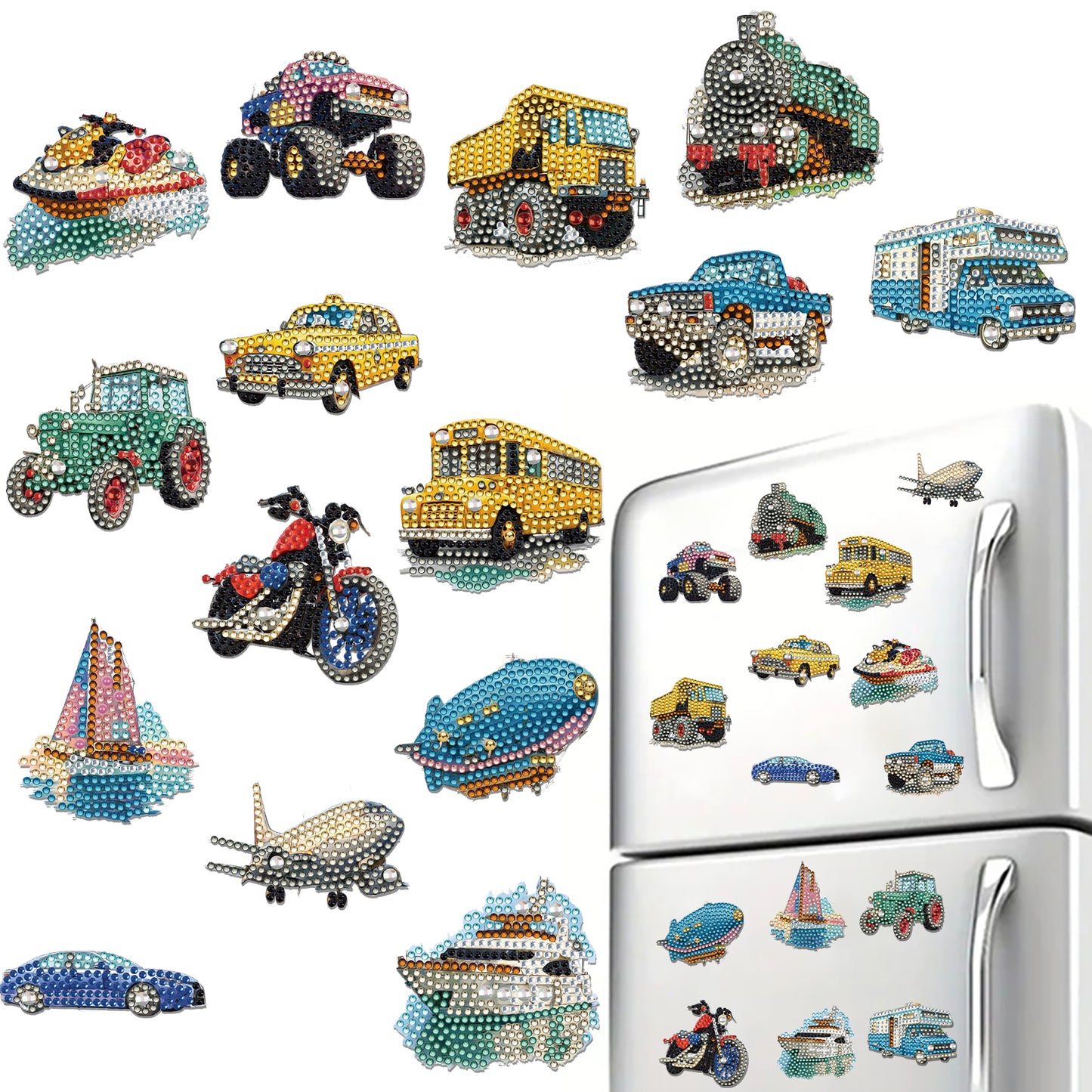 15pcs Car 2D Acrylic DIY Diamond Art Fridge Magnet Kit for Home Cars Decor