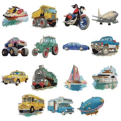 15pcs Car 2D Acrylic DIY Diamond Art Fridge Magnet Kit for Home Cars Decor