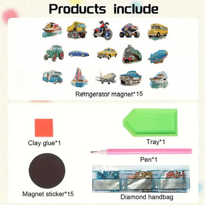15pcs Car 2D Acrylic DIY Diamond Art Fridge Magnet Kit for Home Cars Decor