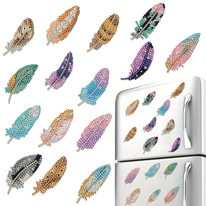 15pcs Feather 2D Acrylic DIY Diamond Art Fridge Magnet Kit for Home Cars Decor