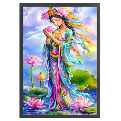 Golden-Bodied Guanyin Bodhisattva With Pink Lotus - 11CT Stamped Cross Stitch 50*75CM(Mona Lisa Brand)