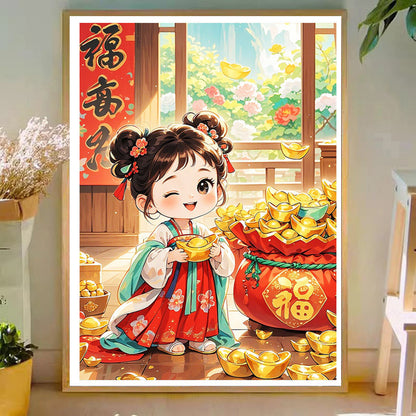 Lucky Bag Girl - 11CT Stamped Cross Stitch 50*70CM(Mona Lisa Brand)