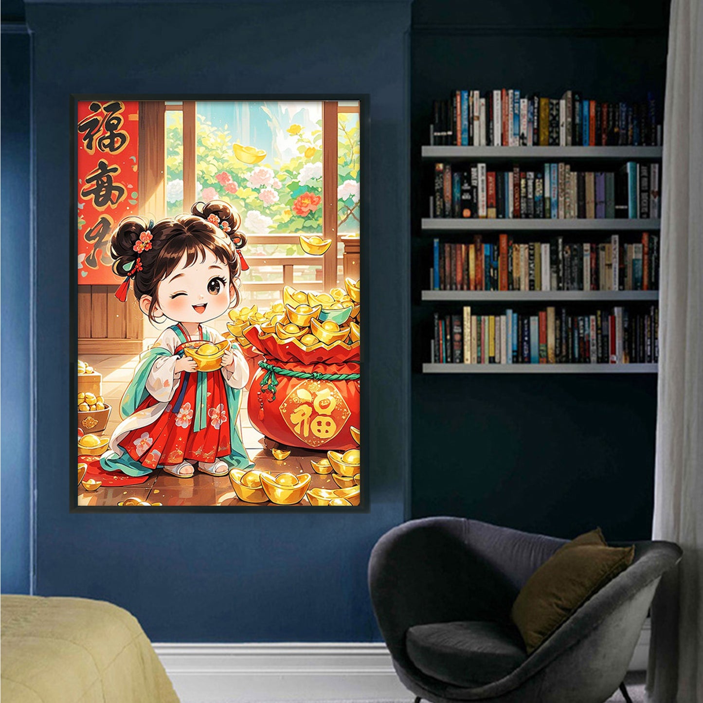 Lucky Bag Girl - 11CT Stamped Cross Stitch 50*70CM(Mona Lisa Brand)