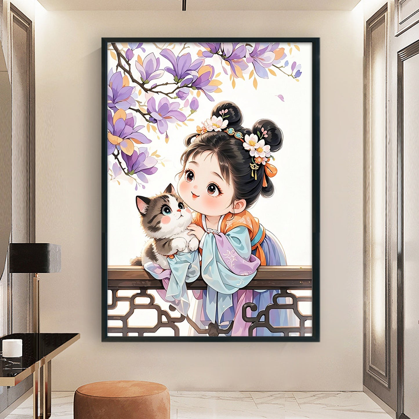 Princess Ziwei And Her Cat - 11CT Stamped Cross Stitch 50*70CM(Mona Lisa Brand)