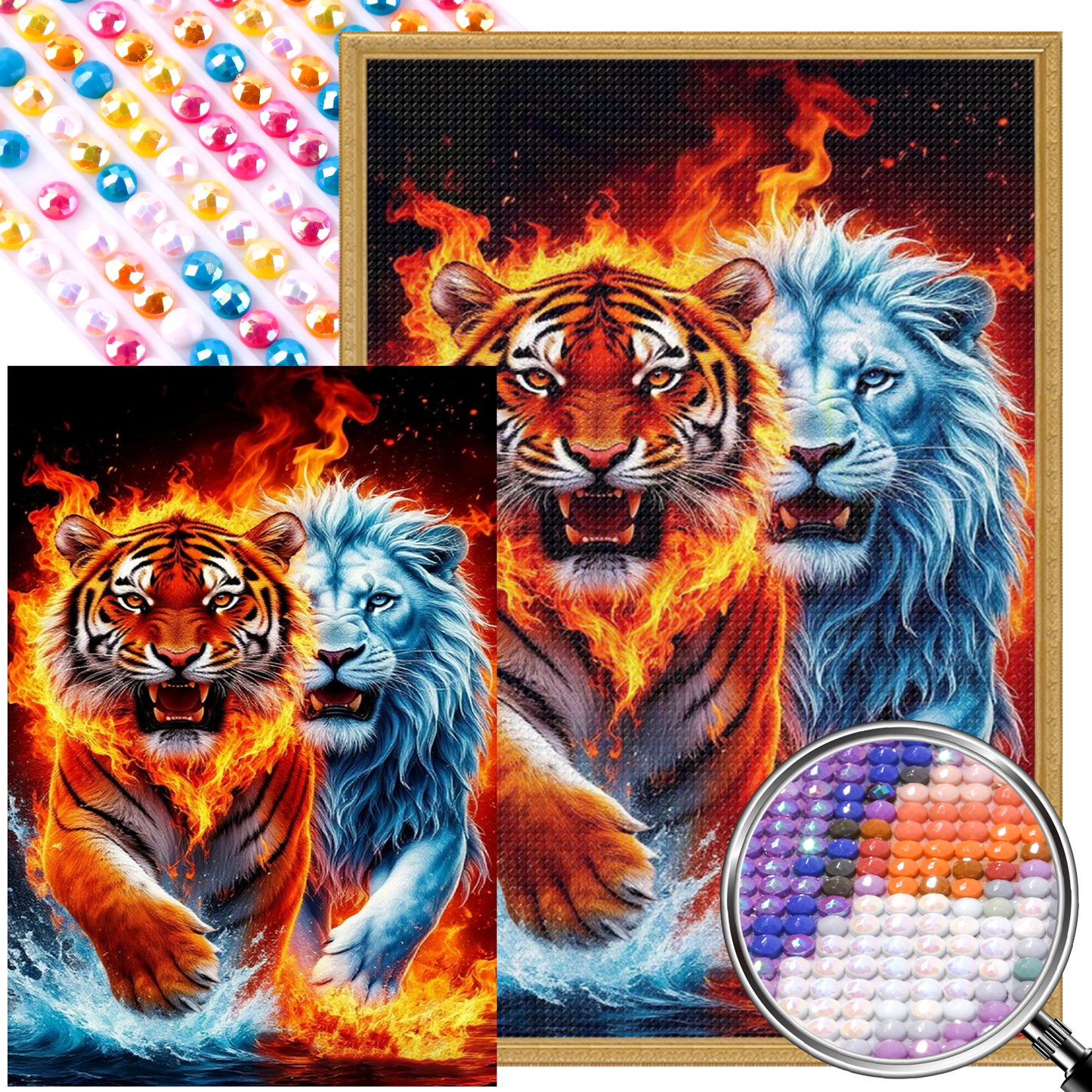 Lion Tiger - Partial AB Round Drill Diamond Painting 50*80CM