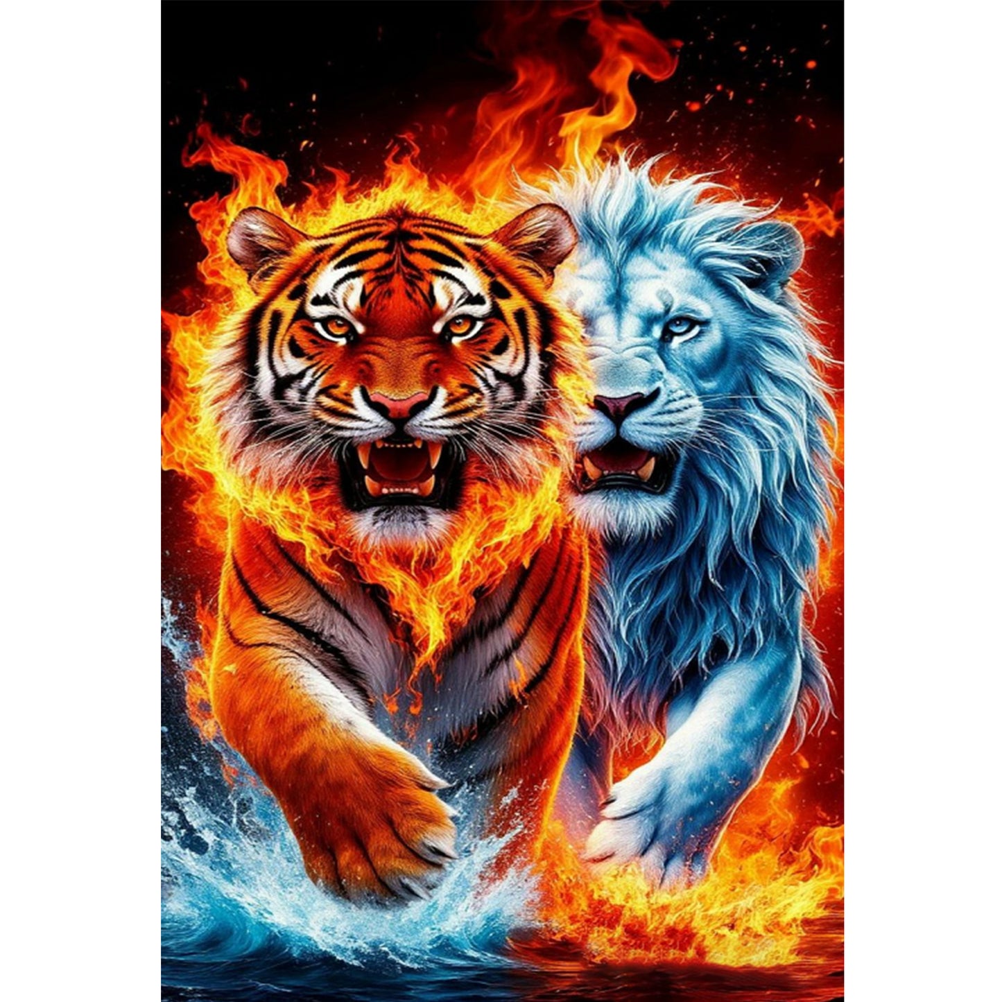 Lion Tiger - Partial AB Round Drill Diamond Painting 50*80CM