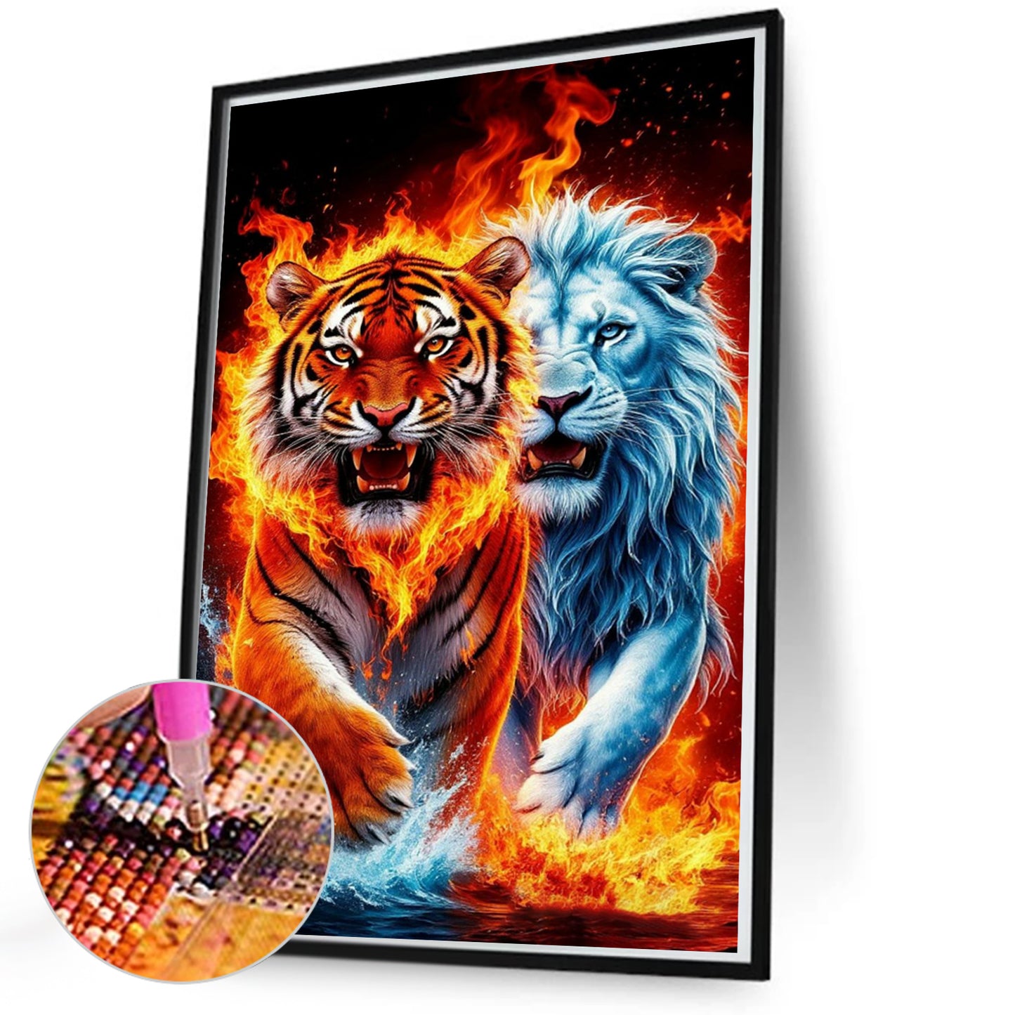Lion Tiger - Partial AB Round Drill Diamond Painting 50*80CM