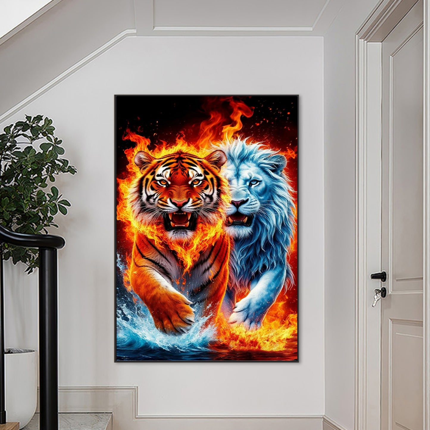 Lion Tiger - Partial AB Round Drill Diamond Painting 50*80CM