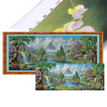 Across Mountains And Rivers - 11CT Stamped Cross Stitch 150*56CM(Mona Lisa Brand)